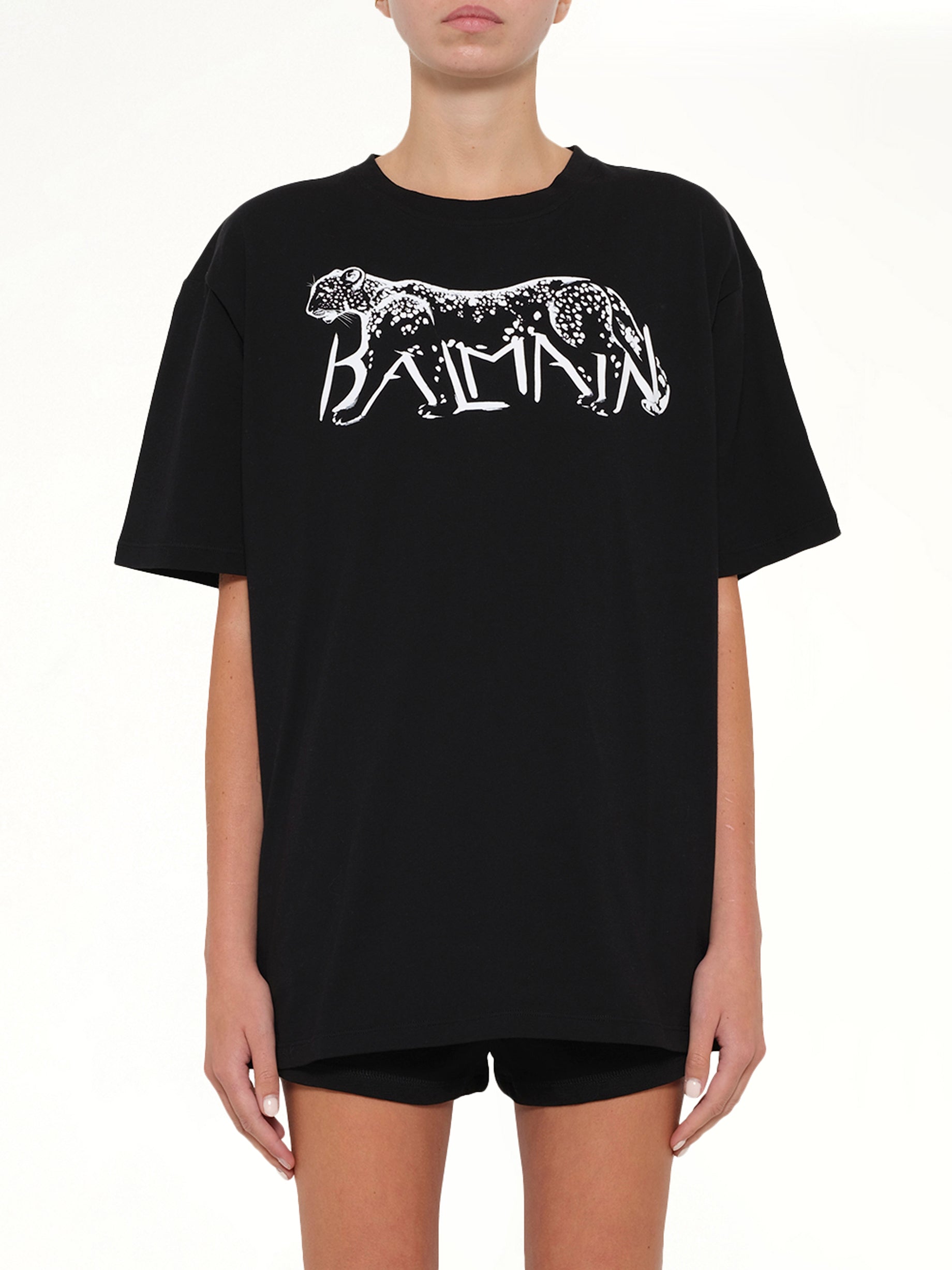 Image of T-Shirts. Product name - Leopard Print T-Shirt in Black colour by brand - BALMAIN