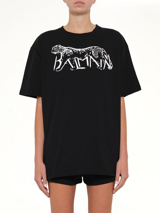 Image of T-Shirts. Product name - Leopard Print T-Shirt in Black colour by brand - BALMAIN