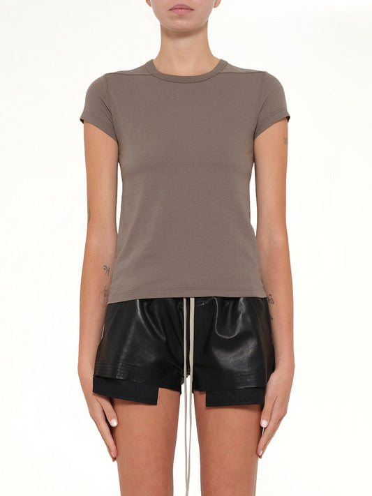Image of a model wearing Tops. Product name - Cropped Level T in Brown colour by brand - RICK OWENS