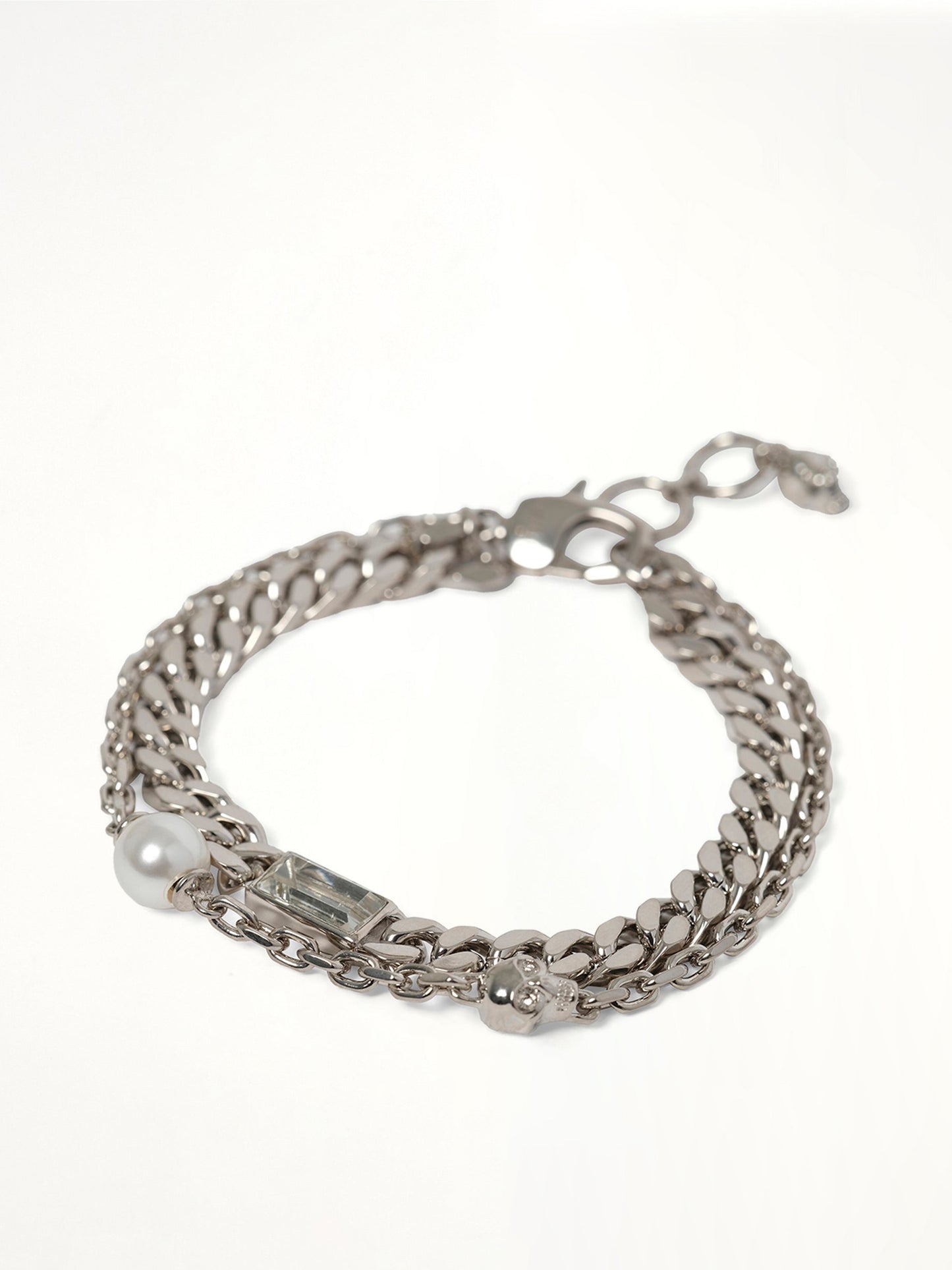 Image of Bracelets. Product name - Skull & Pearl Bracelet in Silver colour by brand - ALEXANDER MCQUEEN