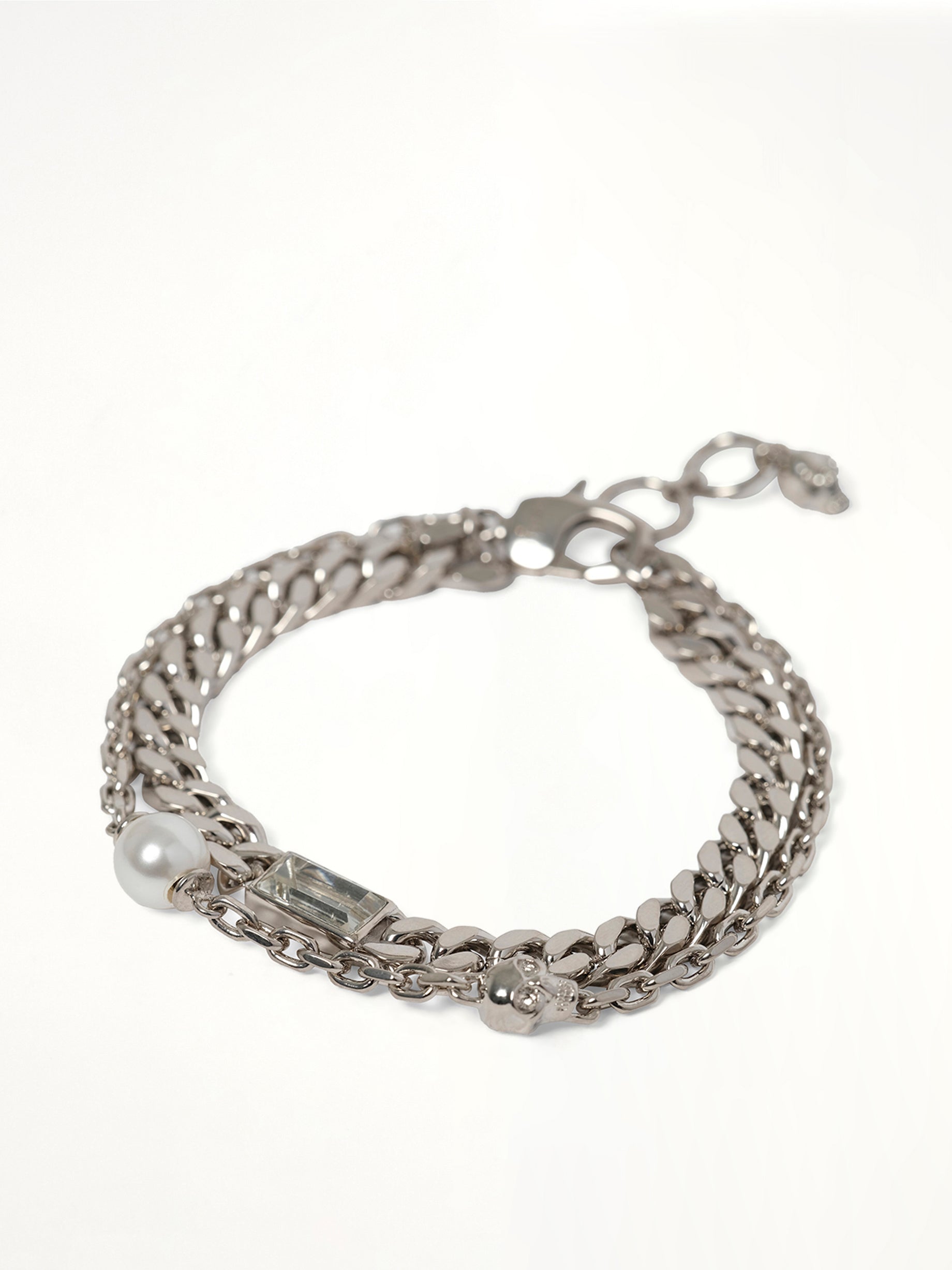 Image of Bracelets. Product name - Skull & Pearl Bracelet in Silver colour by brand - ALEXANDER MCQUEEN