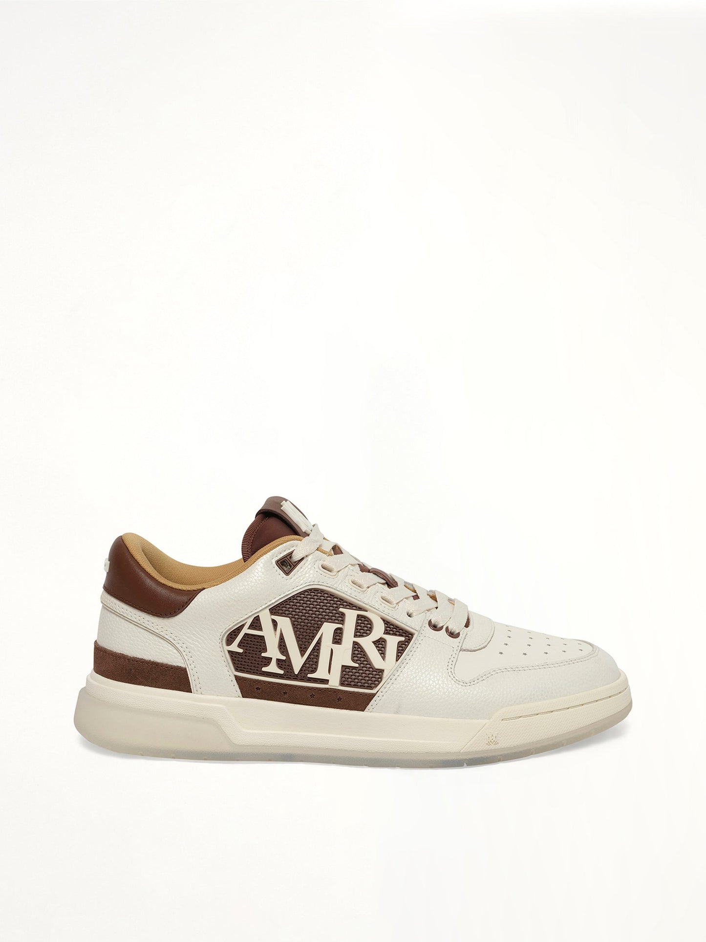 Image of Sneakers. Product name - Pebbled Classic Low Sneaker in Brown colour by brand - AMIRI