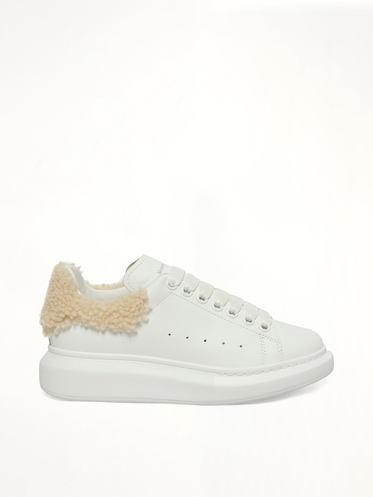 Image of Sneakers. Product name - Larry Fur Heel Sneaker in White colour by brand - ALEXANDER MCQUEEN