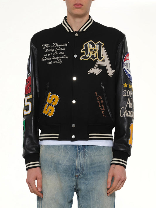 Image of Coats & Jackets. Product name - Varsity Patch Jacket in Black colour by brand - AMIRI