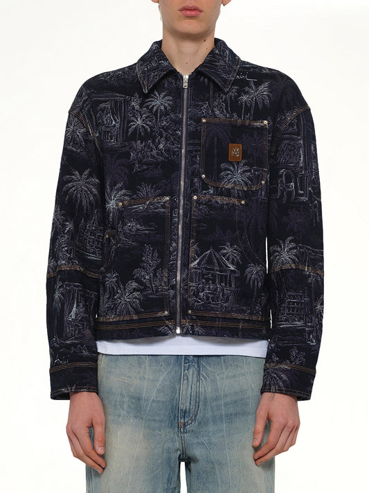 Image of Coats & Jackets. Product name - Chateau Palms Jacquard Jacket in Indigo colour by brand - AMIRI
