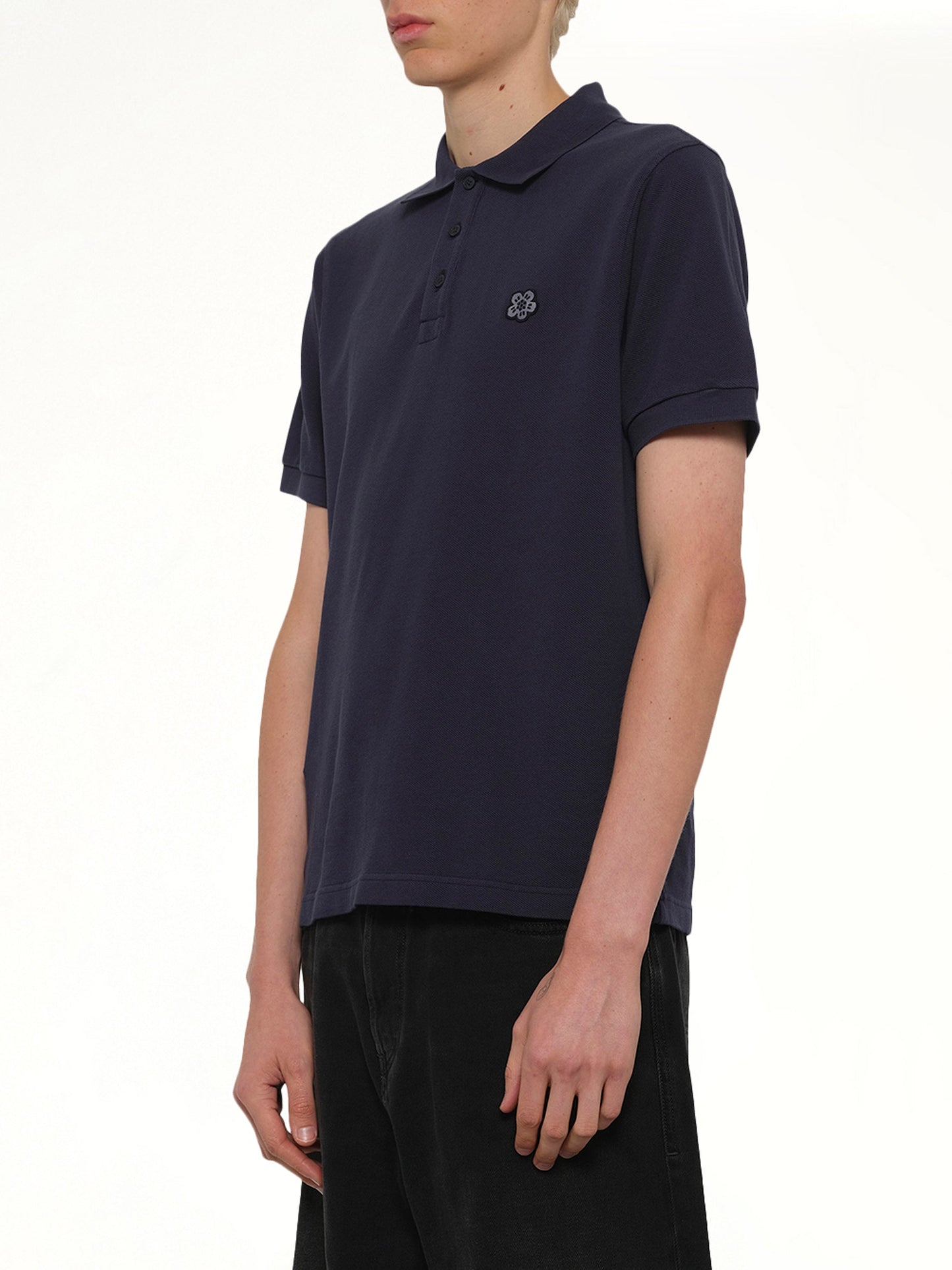 KENZO Gots Boke Flower Embroidered Slim Polo (Navy)