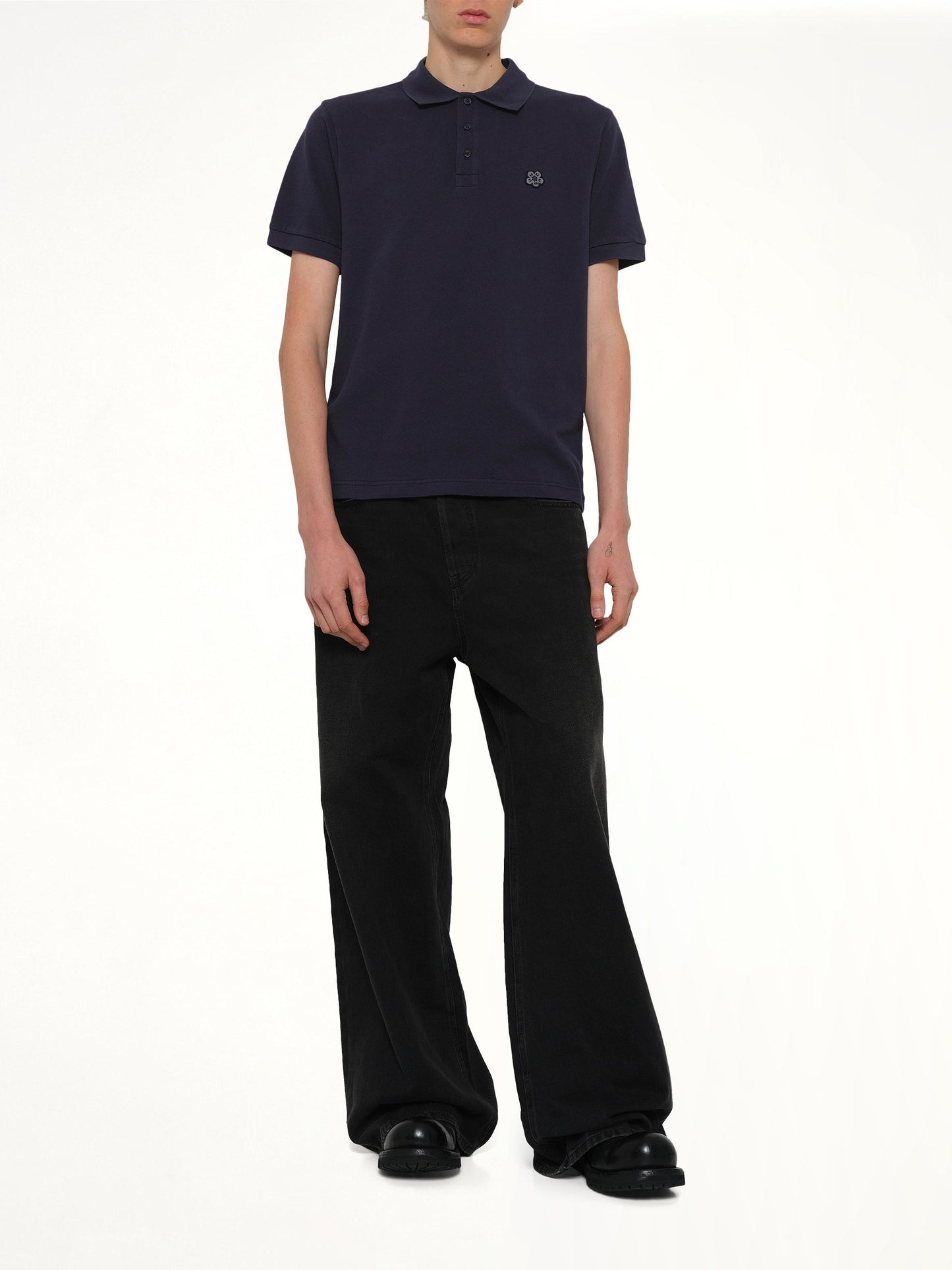 KENZO Gots Boke Flower Embroidered Slim Polo (Navy)