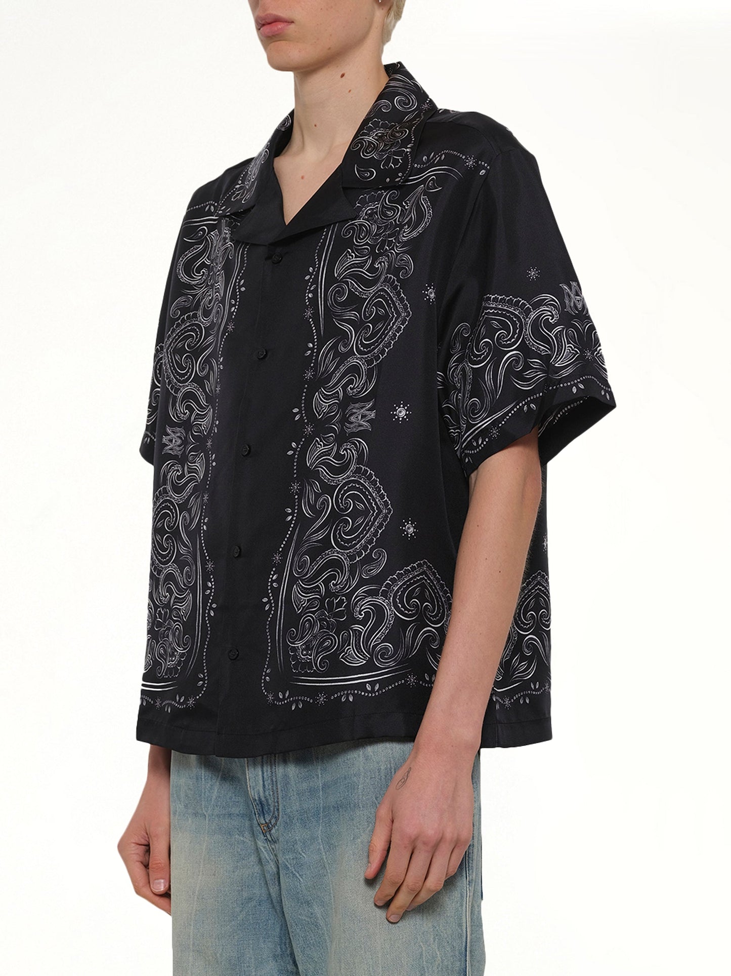 AMIRI Bandana Paint Oversized Bowling Shirt (Black)