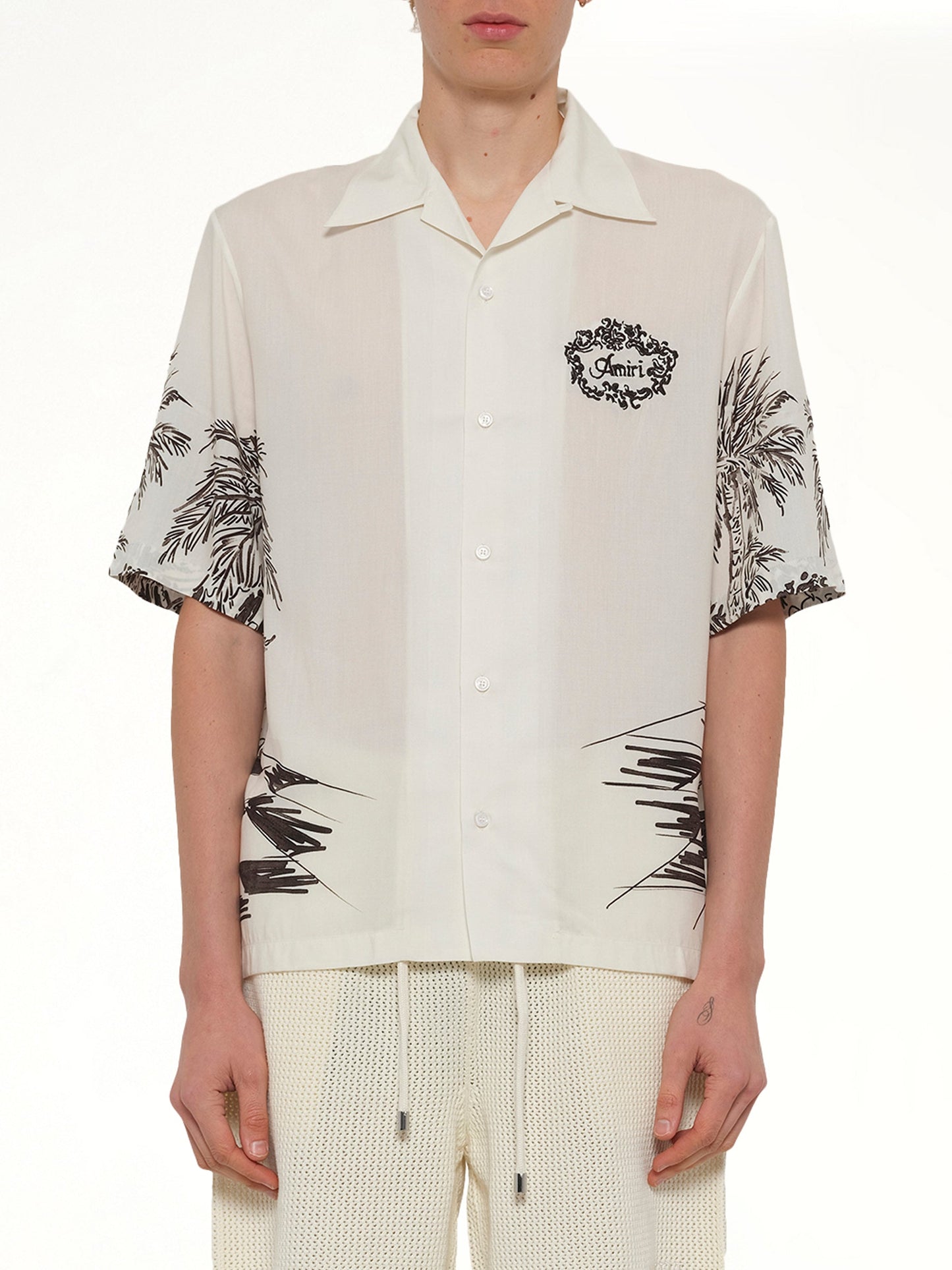 Image of Shirts. Product name - Chateau Sketch Camp Shirt in Ivory colour by brand - AMIRI