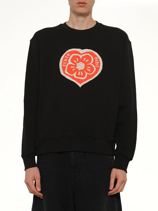 Image of a model wearing Outerwear. Product name - Kenzo Boke Heart Classic Sweatshirt in Black colour by brand - KENZO