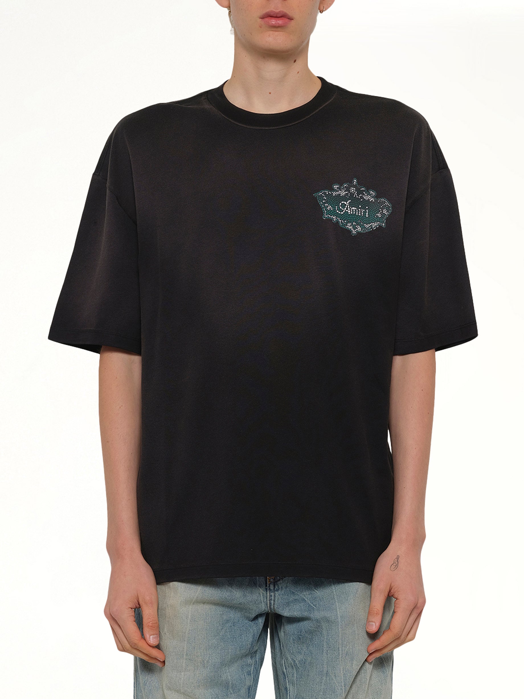 Image of T-Shirts. Product name - Chateau Crest Oversized T-Shirt in Black colour by brand - AMIRI