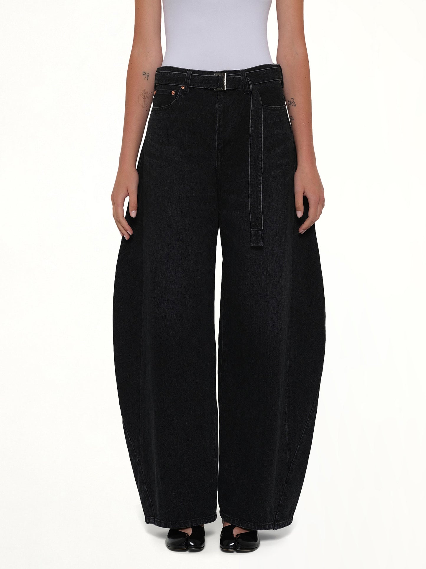 Image of Jeans. Product name - Barrel Denim Pants in Black colour by brand - SACAI
