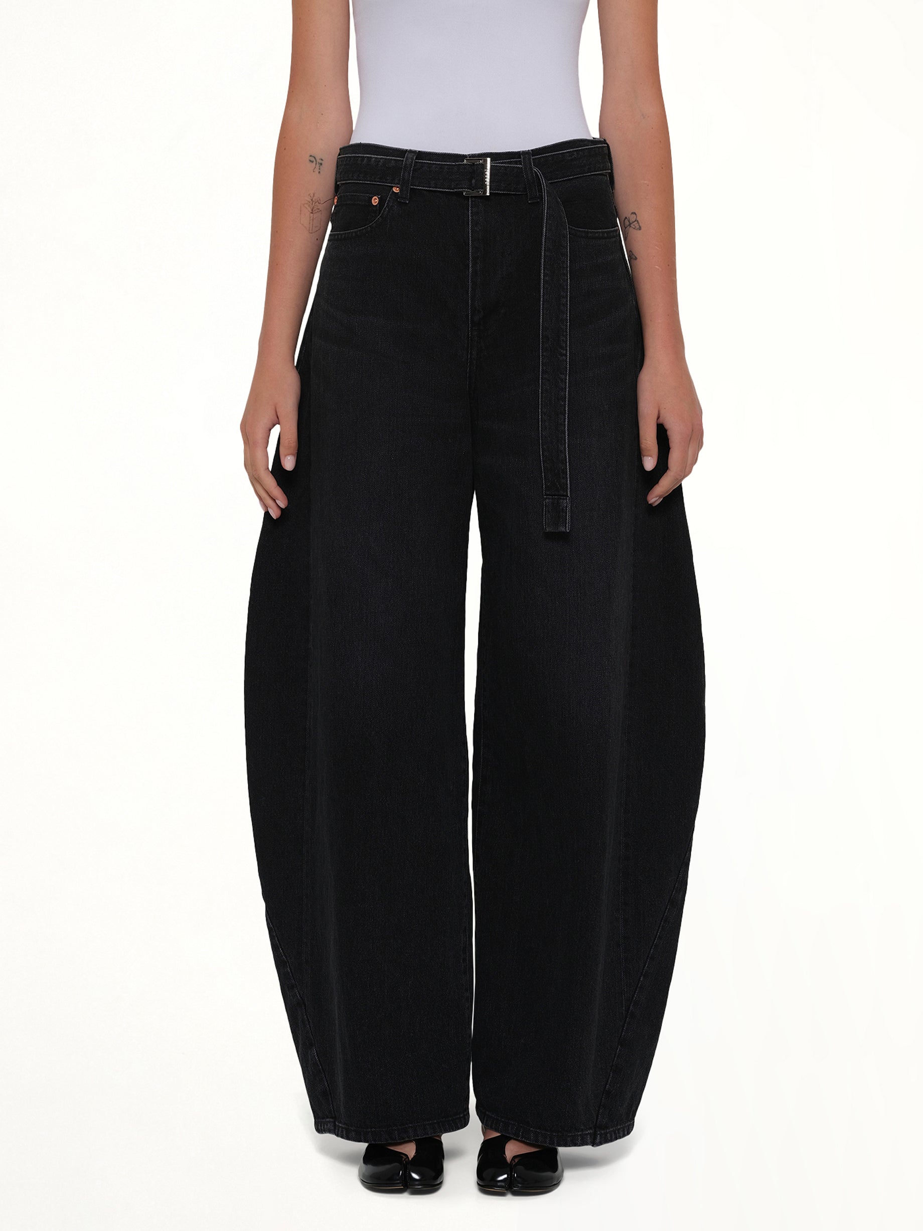 Image of Jeans. Product name - Barrel Denim Pants in Black colour by brand - SACAI