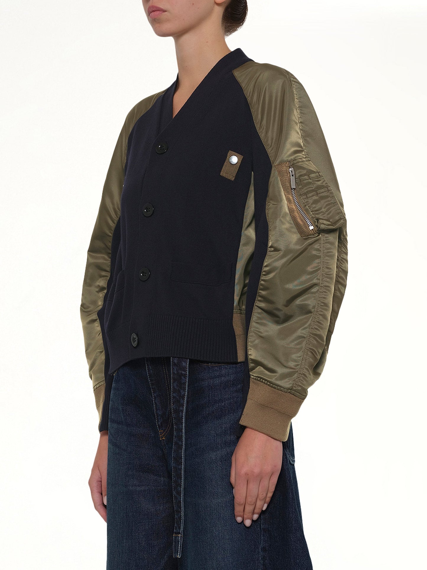 SACAI Nylon Twill x Knit Cardigan (Navy)