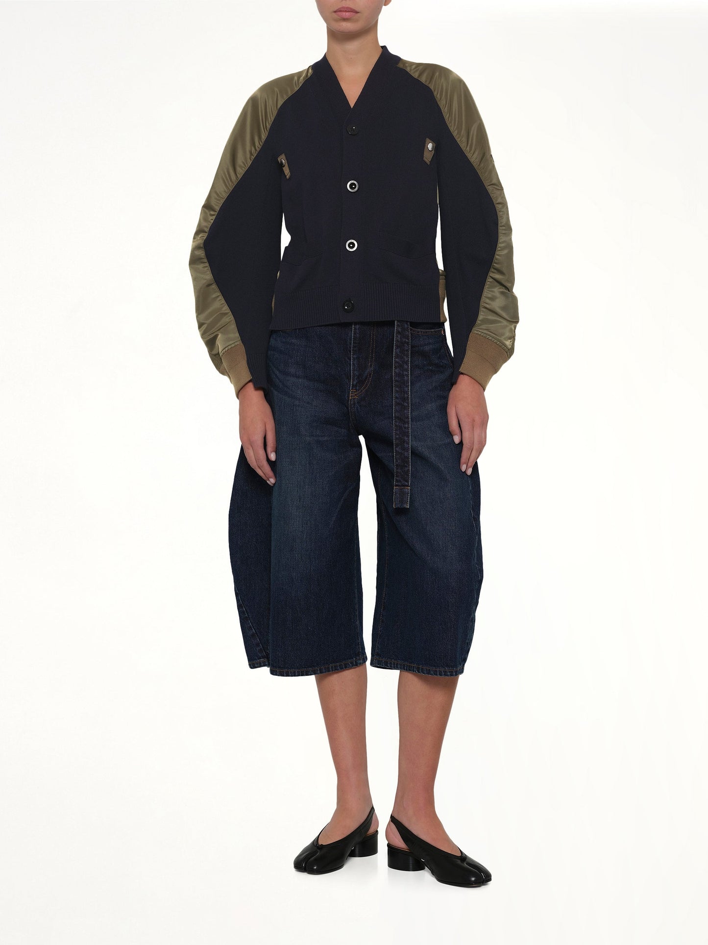 SACAI Nylon Twill x Knit Cardigan (Navy)