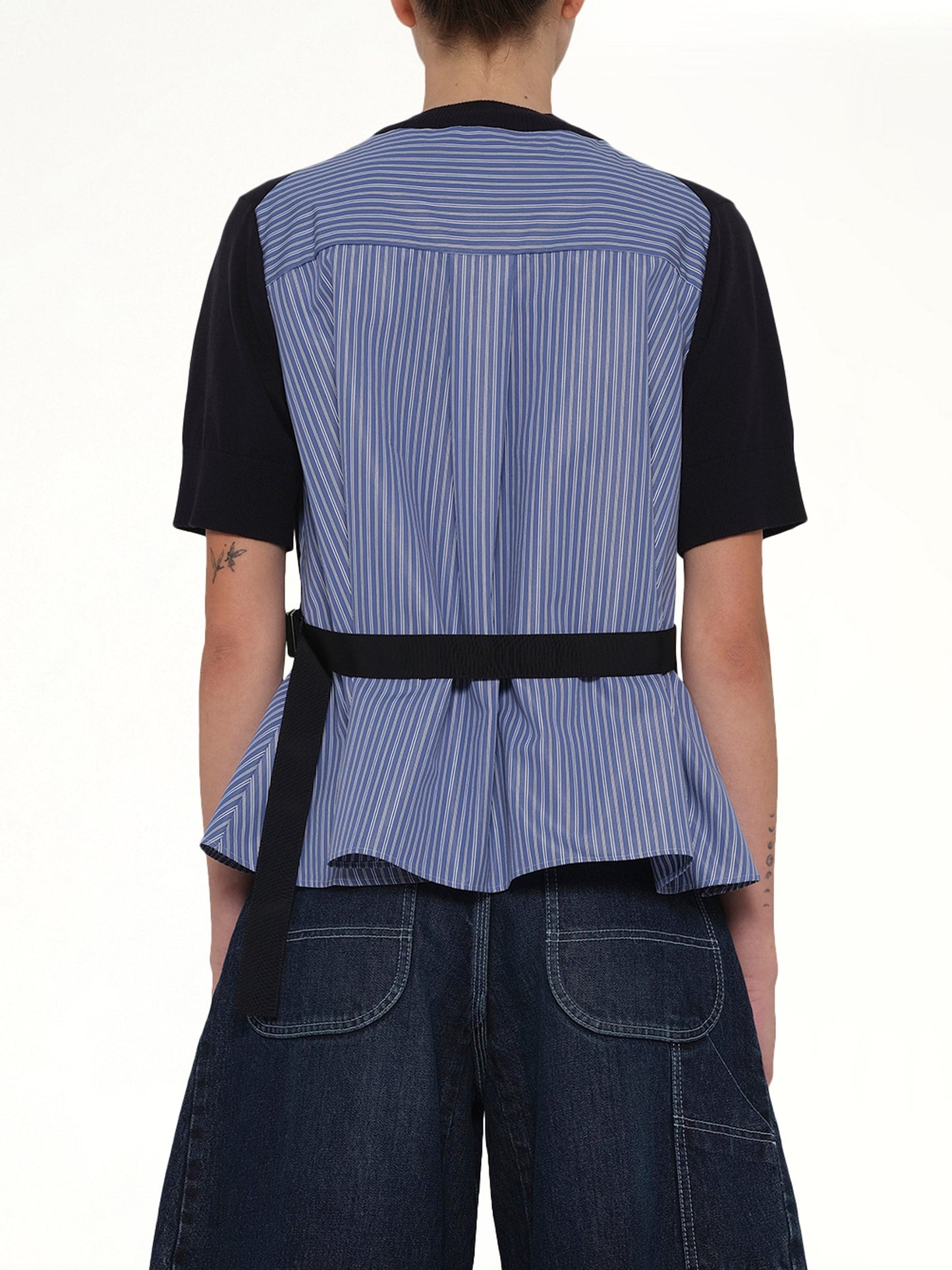 SACAI Poplin x Cotton Knit Pullover (Navy)