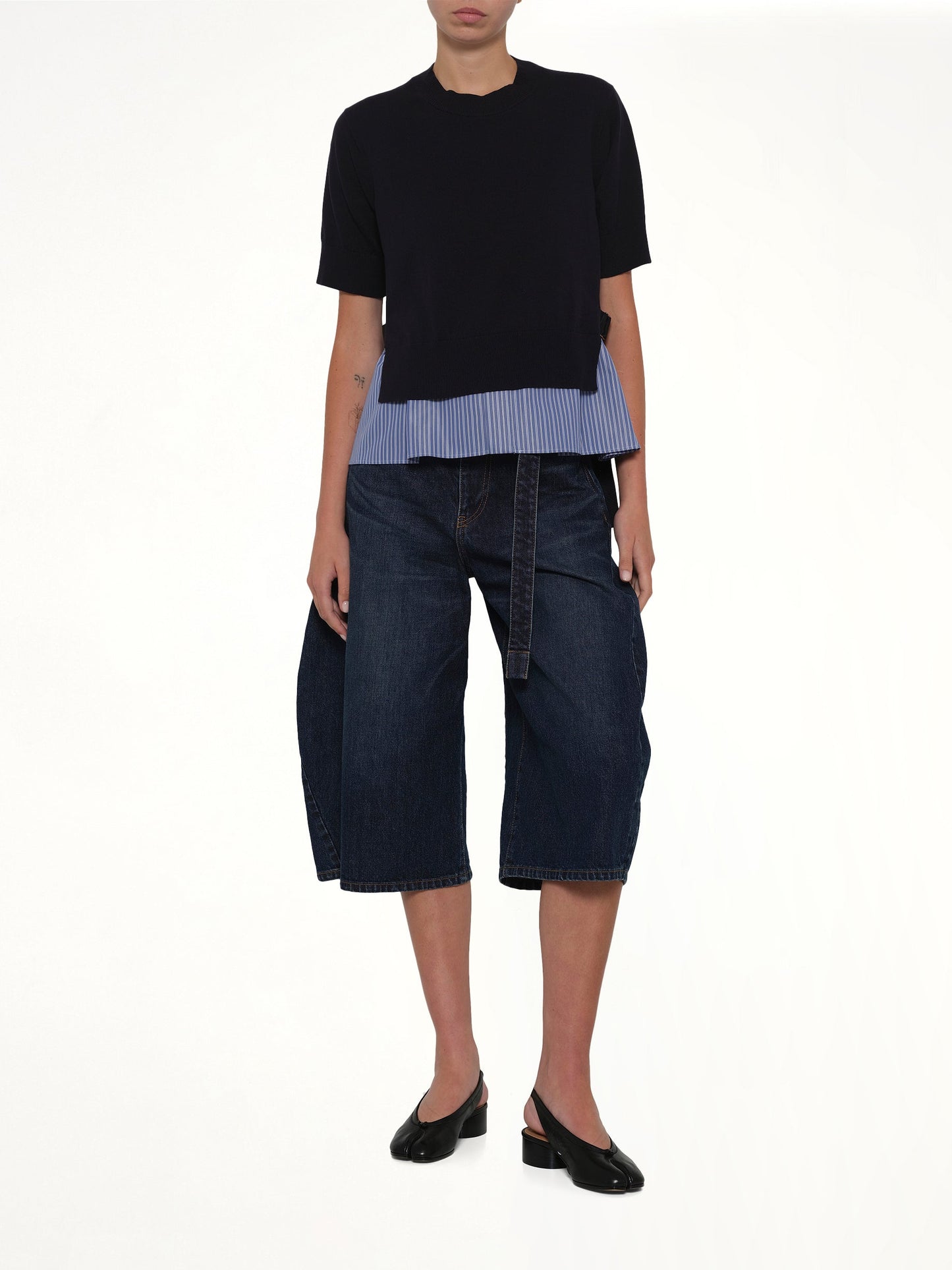 SACAI Barrel Denim Bermuda Pants (Blue)