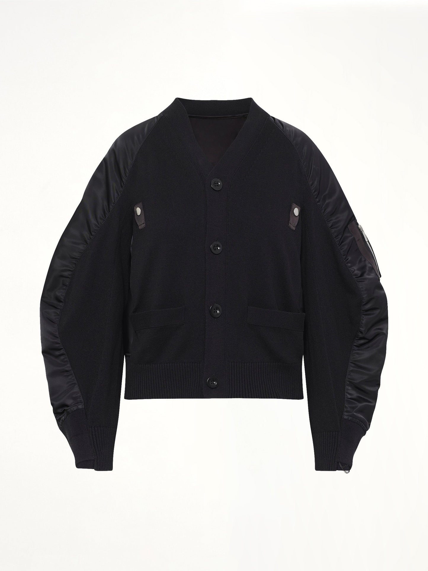 SACAI Nylon Twill x Knit Cardigan (Black)