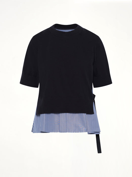 SACAI Poplin x Cotton Knit Pullover (Navy)