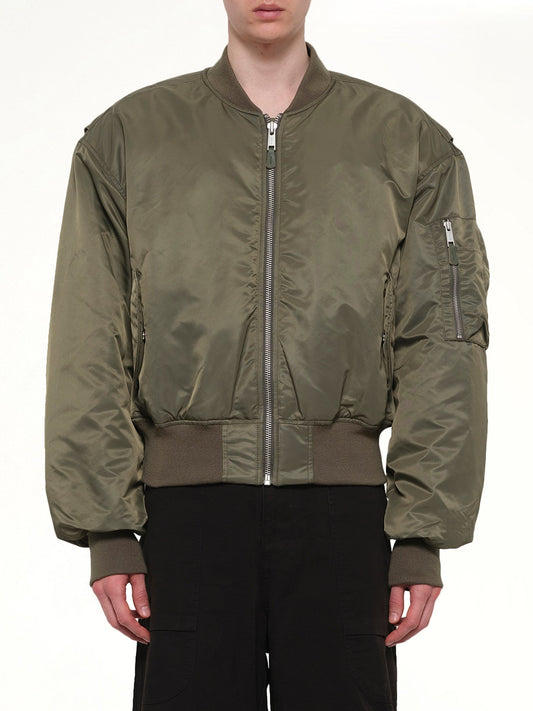 Image of Coats & Jackets. Product name - Cropped Broad Bomber in Khaki colour by brand - ENTIRE STUDIOS