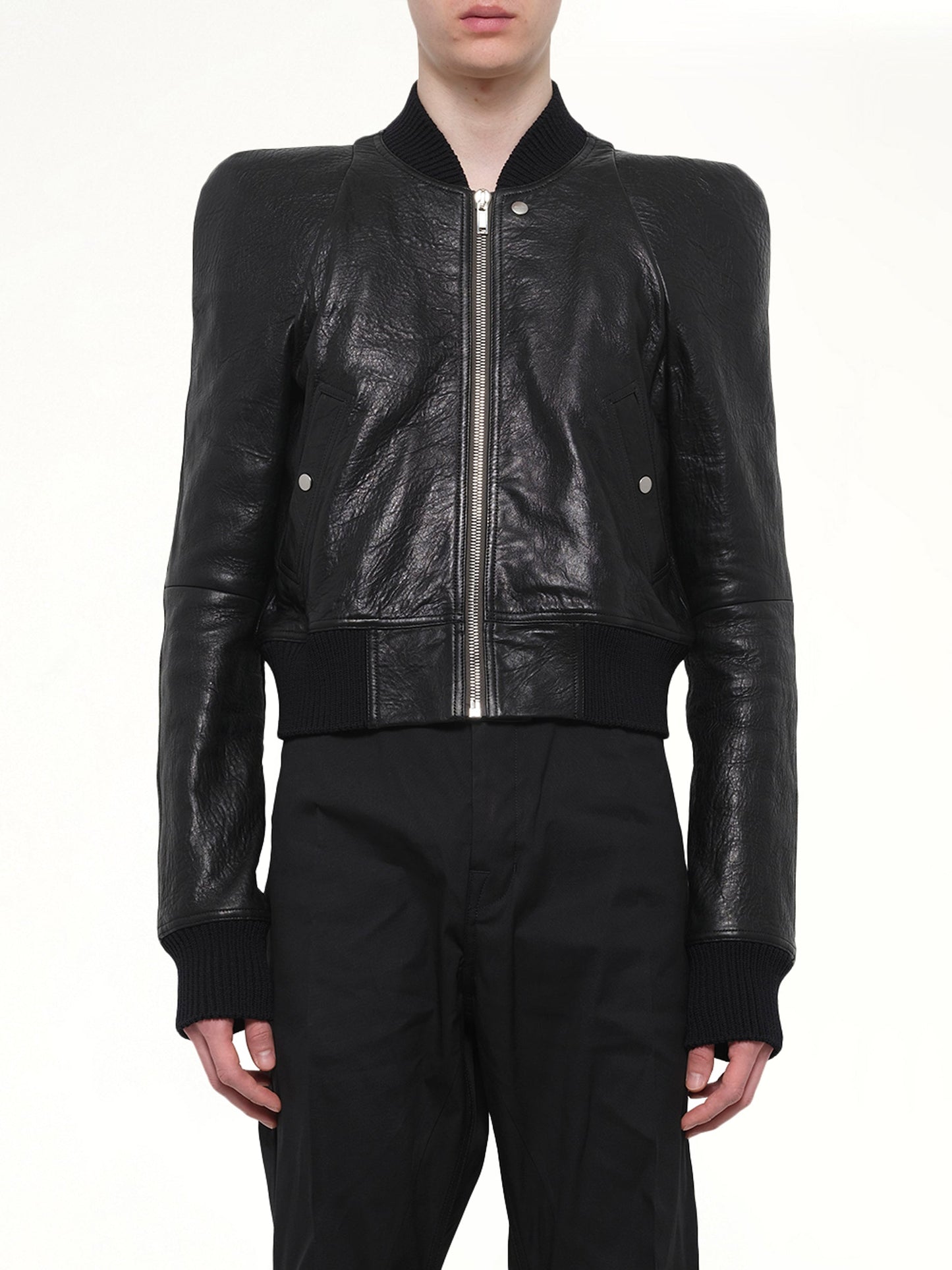 Image of Coats & Jackets. Product name - Temple Flight Leather Jacket in Black colour by brand - RICK OWENS