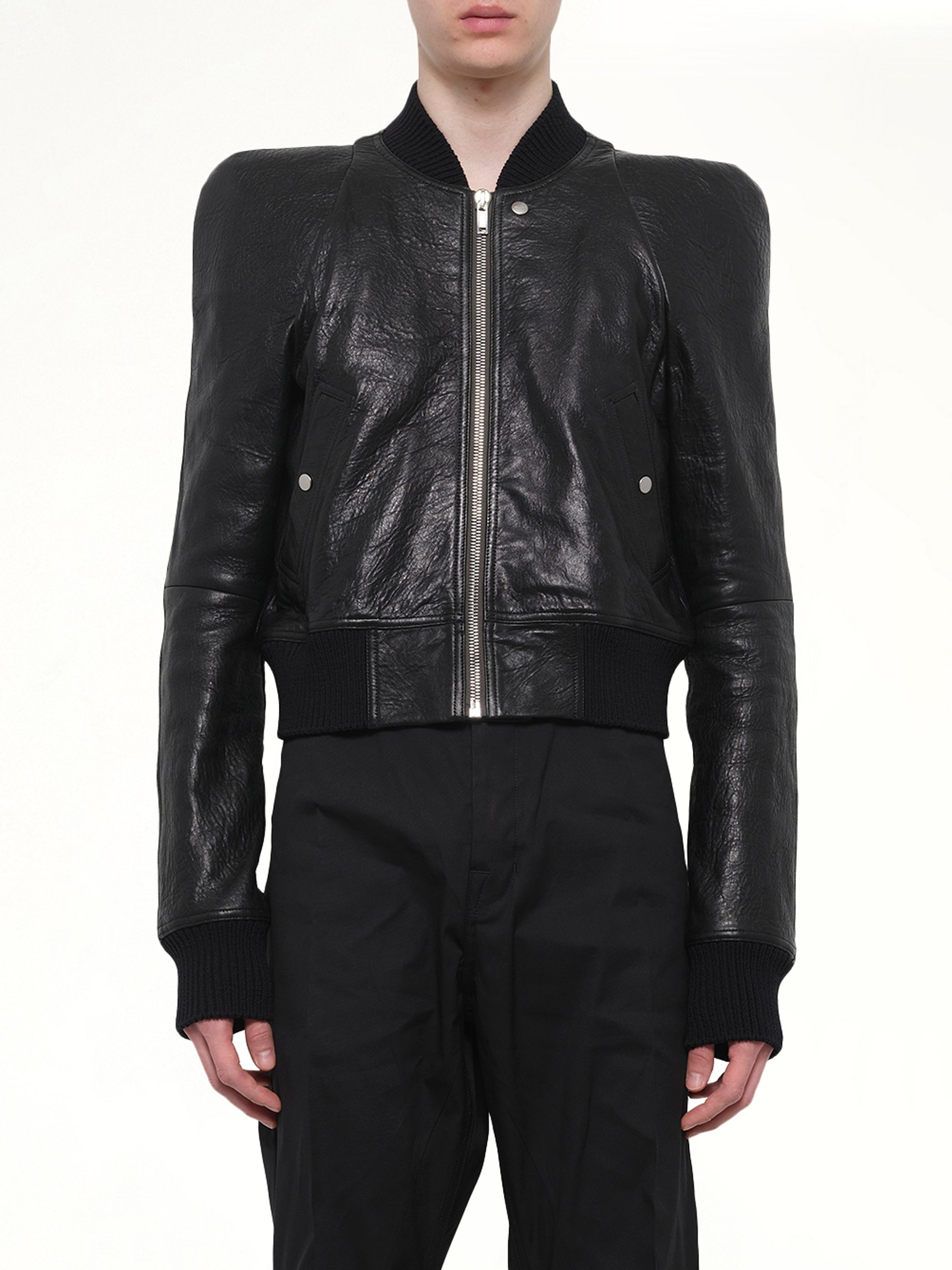 Image of Coats & Jackets. Product name - Temple Flight Leather Jacket in Black colour by brand - RICK OWENS