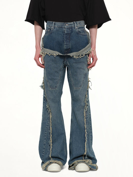 Image of Jeans. Product name - Slivered Bootcut in Blue colour by brand - RICK OWENS DRKSHDW