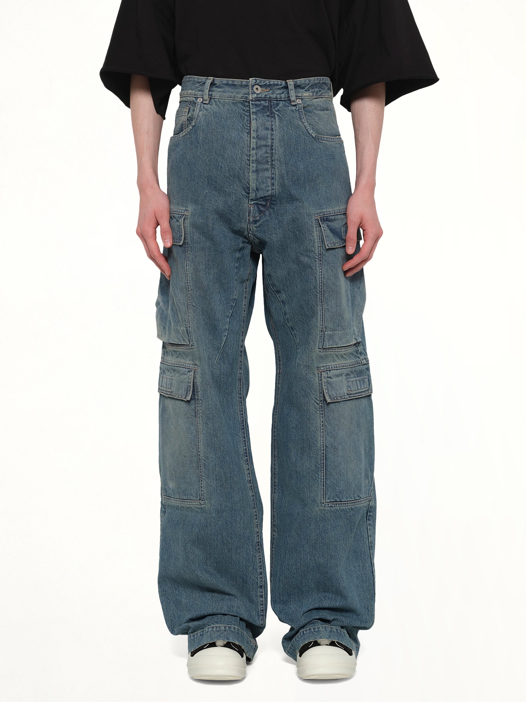 Image of Jeans. Product name - Double Cargo Jeans in Blue colour by brand - RICK OWENS DRKSHDW