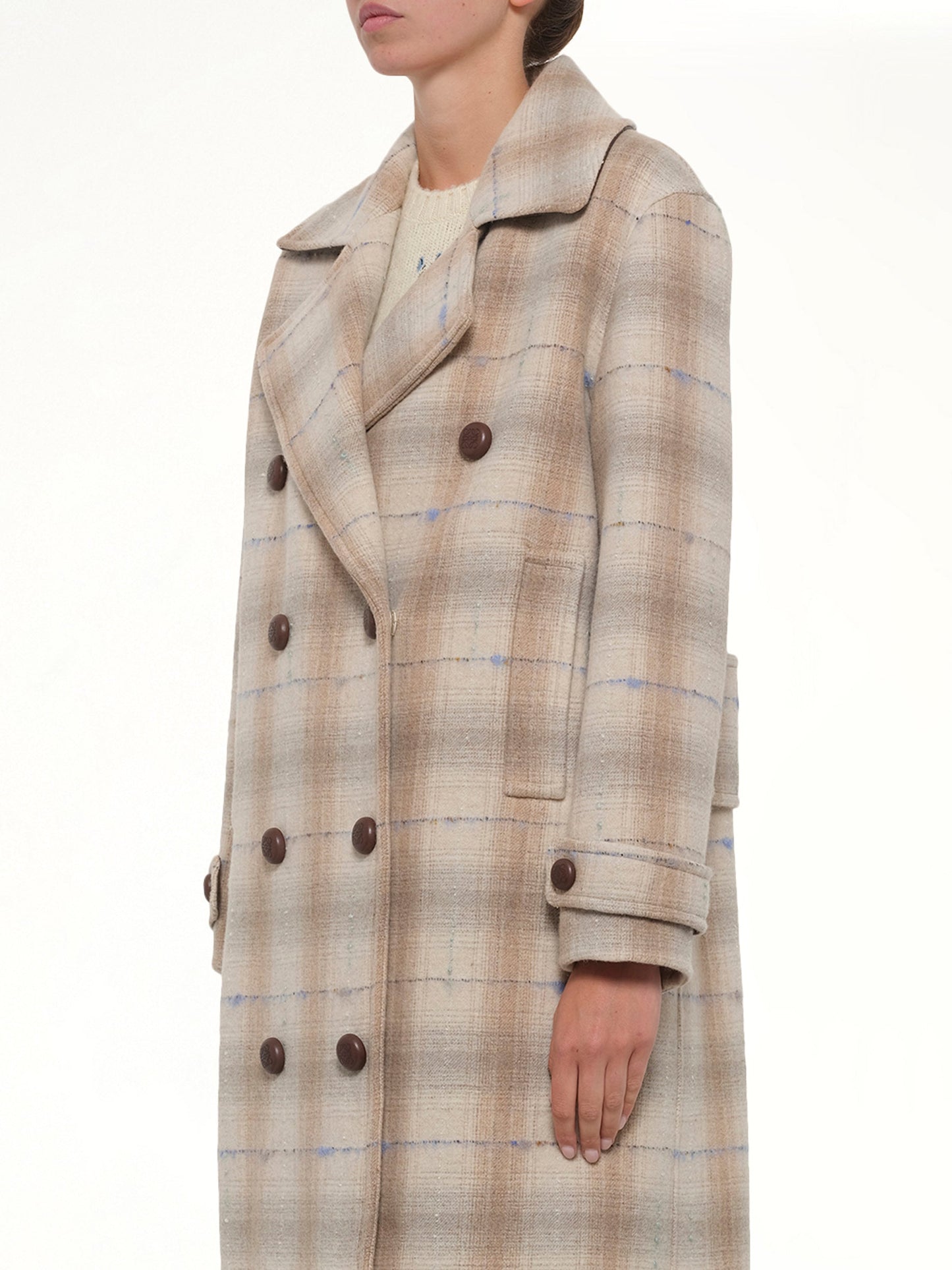 LOEWE Wool Check Coat (Beige)