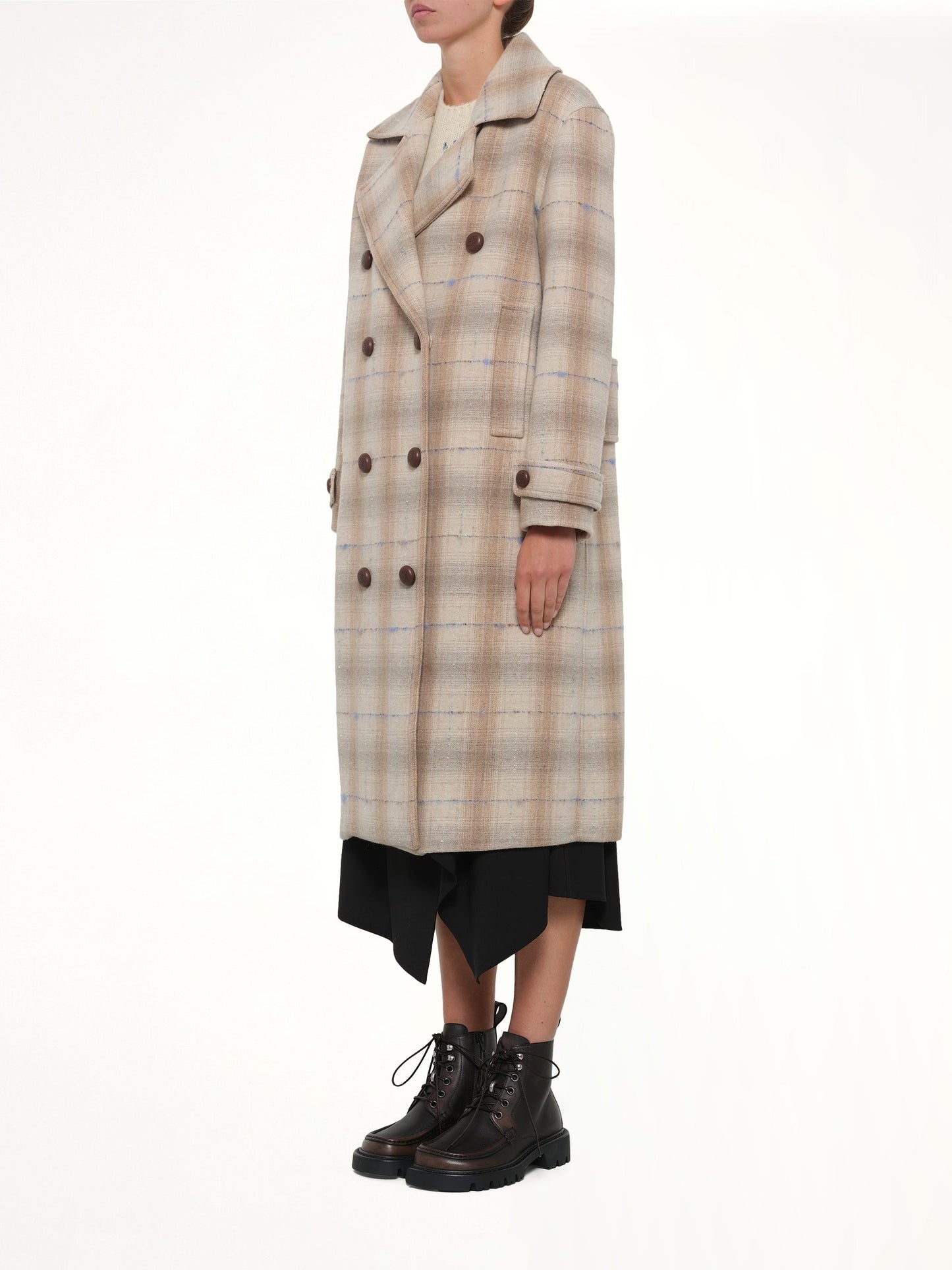 LOEWE Wool Check Coat (Beige)
