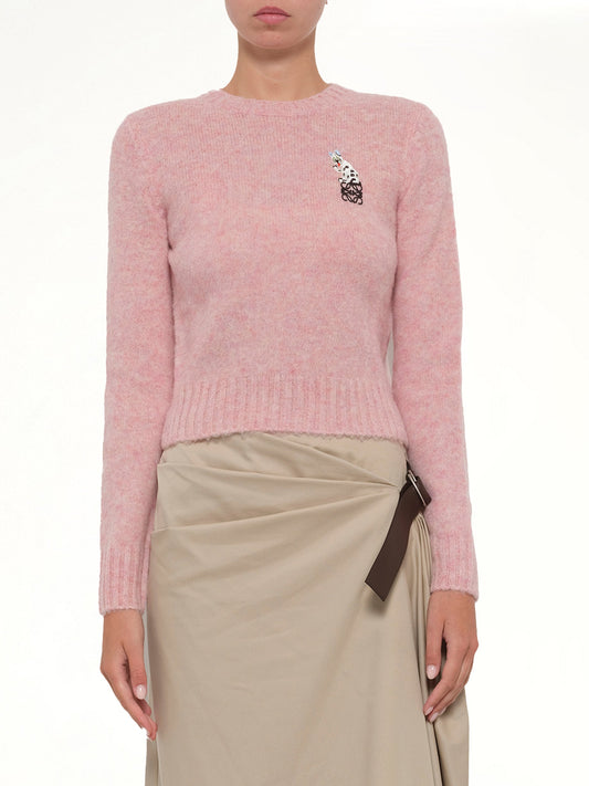 Image of a model wearing Outerwear. Product name - Louis Wain Sweater in Pink colour by brand - LOEWE