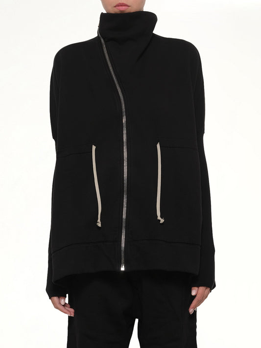 Image of a model wearing Outerwear. Product name - Mountain Sail Sweatshirt in Black colour by brand - RICK OWENS DRKSHDW