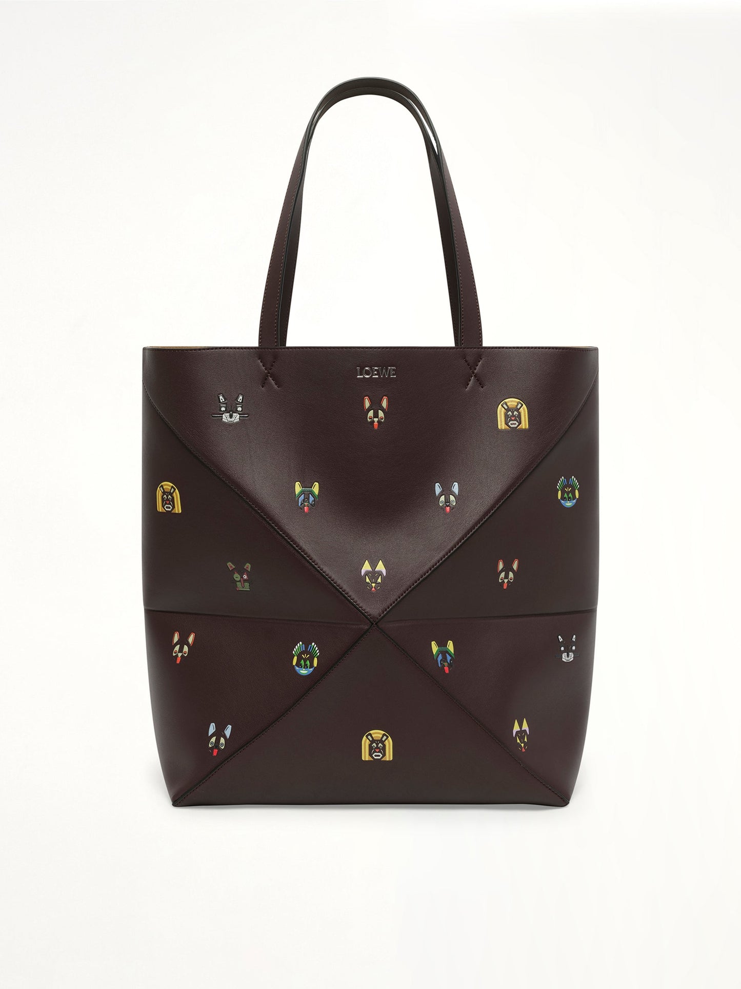 Image of Bags. Product name - Puzzle Fold Tote XL Allover Cats in Brown colour by brand - LOEWE