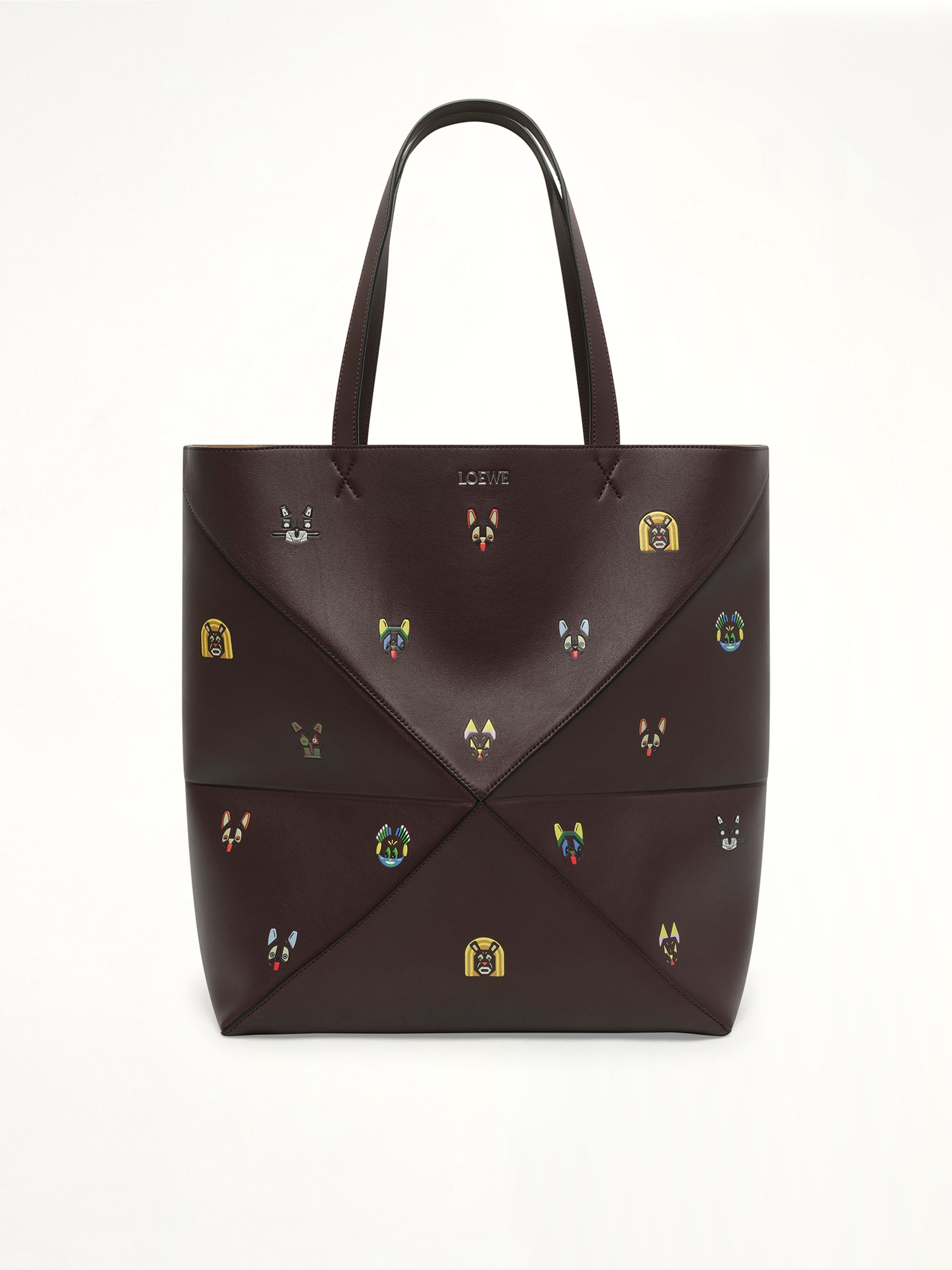 Image of Bags. Product name - Puzzle Fold Tote XL Allover Cats in Brown colour by brand - LOEWE