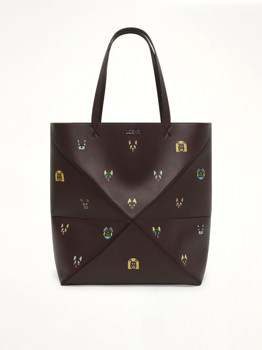 Image of Bags. Product name - Puzzle Fold Tote XL Allover Cats in Brown colour by brand - LOEWE