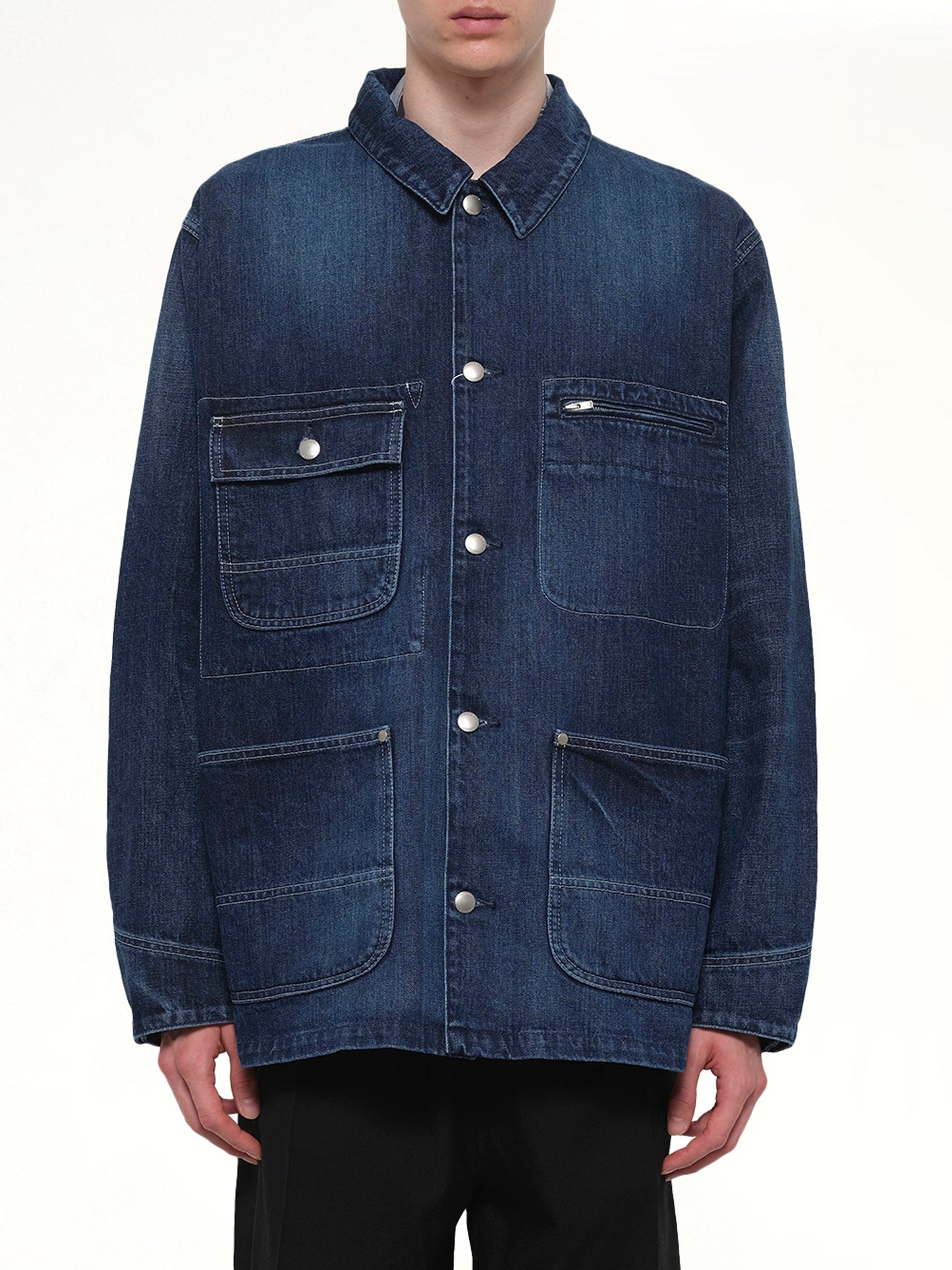 Image of Coats & Jackets. Product name - Chore Jacket in Blue colour by brand - VOWELS