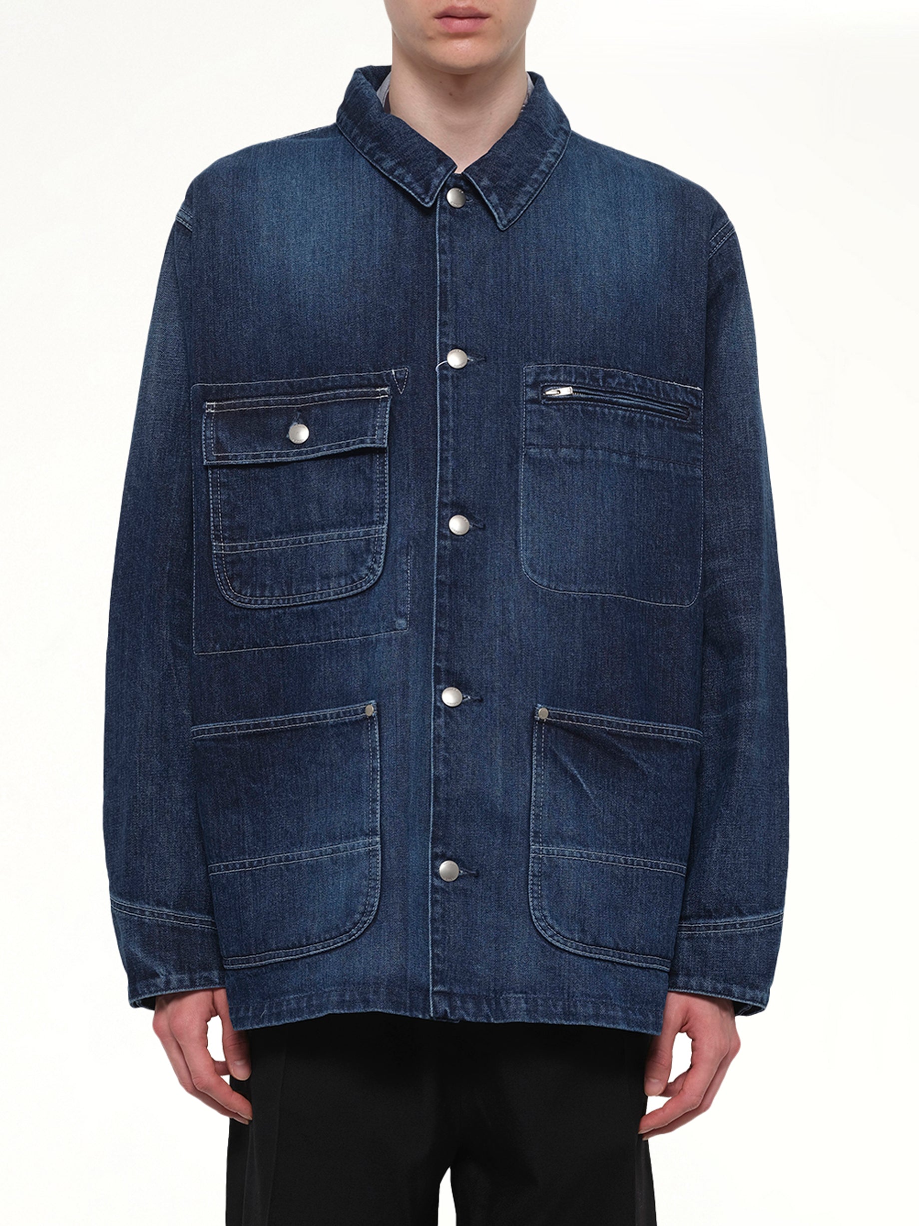 Image of Coats & Jackets. Product name - Chore Jacket in Blue colour by brand - VOWELS
