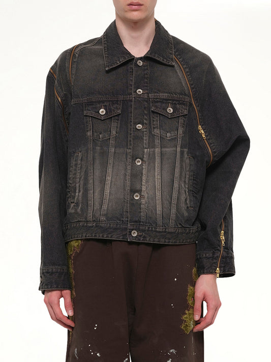 Image of Coats & Jackets. Product name - Filleted Zip Denim Jacket in Black colour by brand - DOUBLET