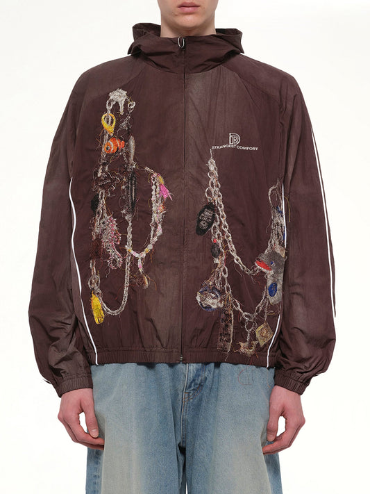 Image of Coats & Jackets. Product name - Embroidered Chain Track Jacket in Grey colour by brand - DOUBLET