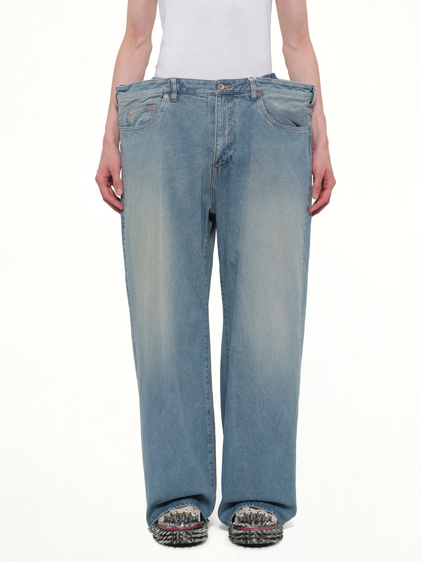 Image of Jeans. Product name - Floating Waist Denim Pants in Blue colour by brand - DOUBLET