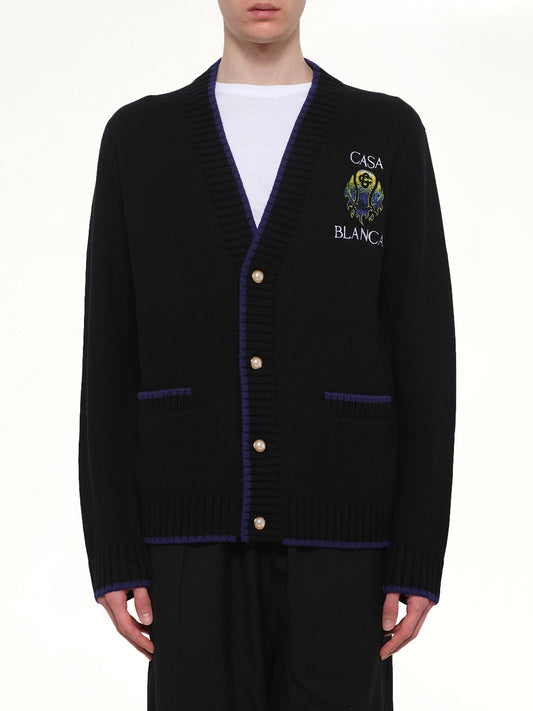 Image of Cardigans. Product name - Flaming Tennis Ball Cardigan in Black colour by brand - CASABLANCA