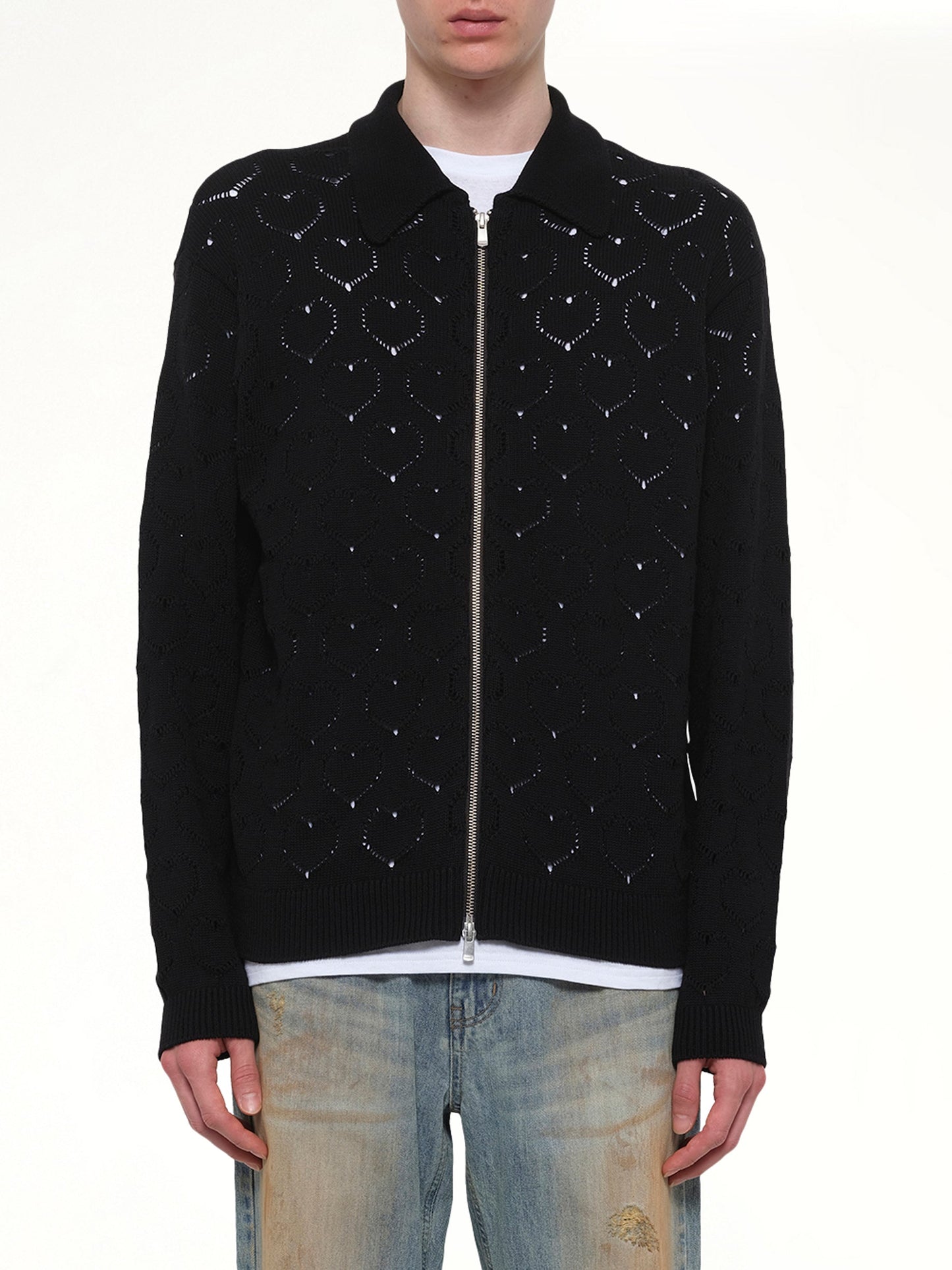 Image of Others. Product name - Eyelet Knitted Zip Up in Black colour by brand - VOWELS