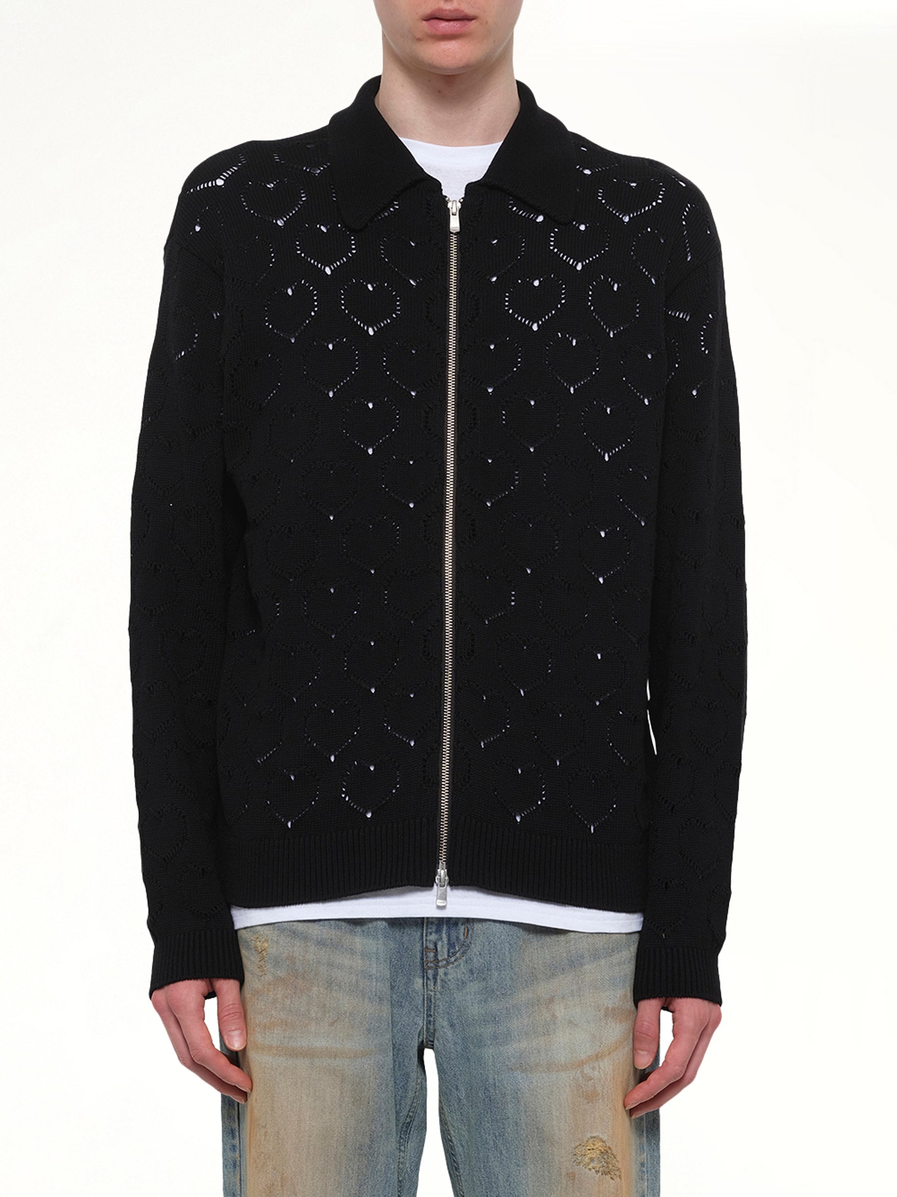 Image of Others. Product name - Eyelet Knitted Zip Up in Black colour by brand - VOWELS