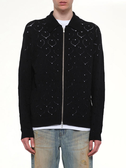 Image of Others. Product name - Eyelet Knitted Zip Up in Black colour by brand - VOWELS