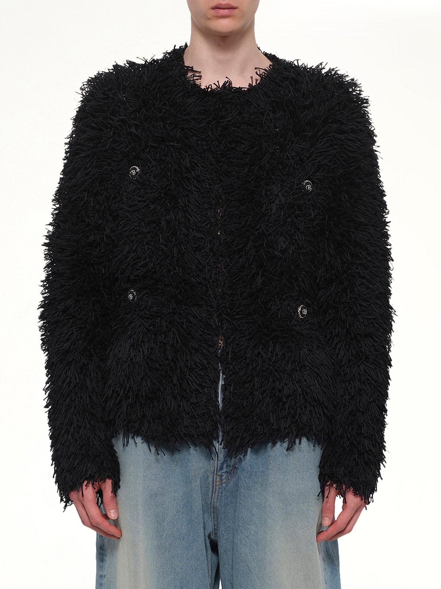 Image of Cardigans. Product name - Straw Tweed Knit Cardigan in Black colour by brand - DOUBLET