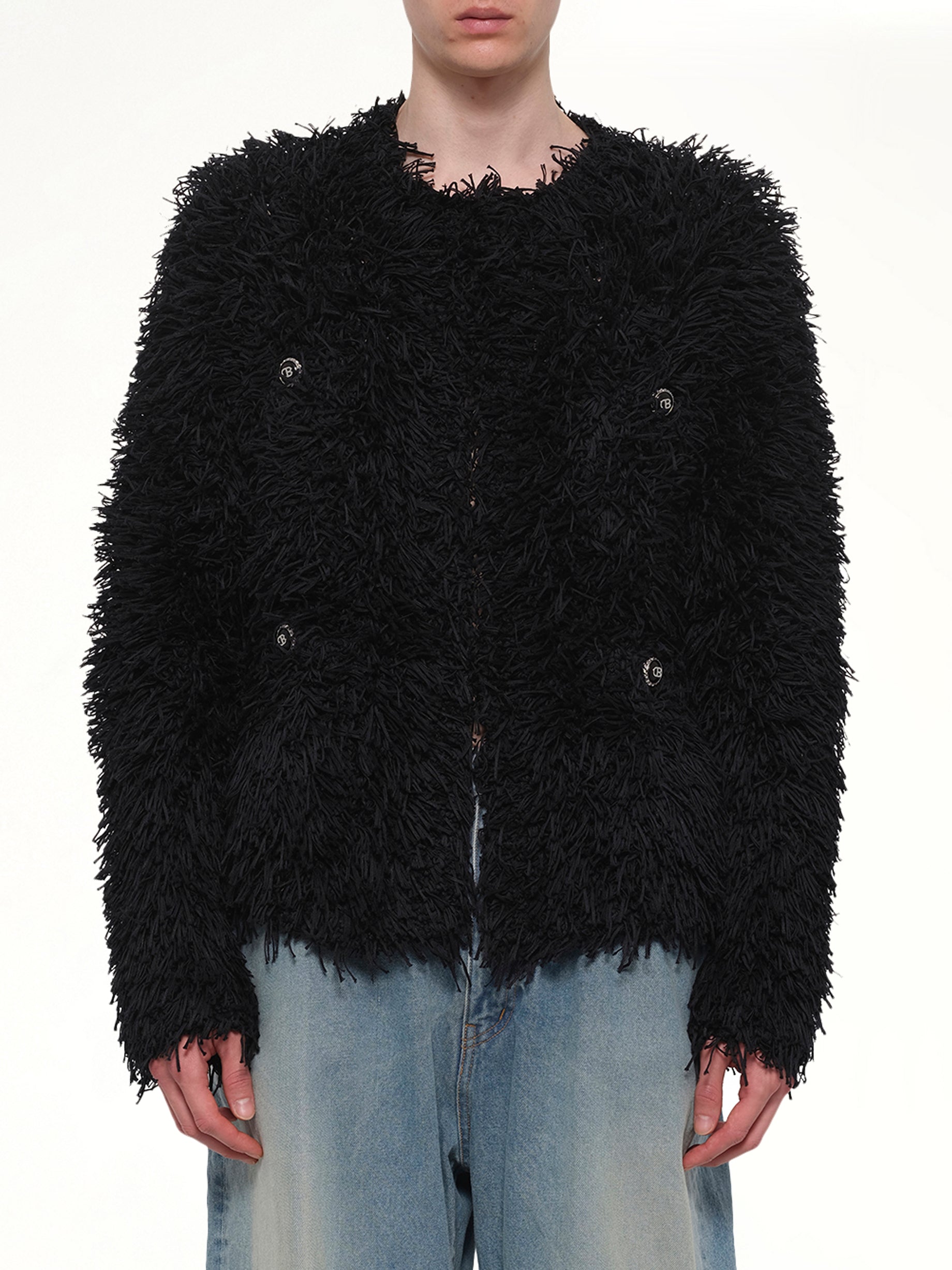 Image of Cardigans. Product name - Straw Tweed Knit Cardigan in Black colour by brand - DOUBLET