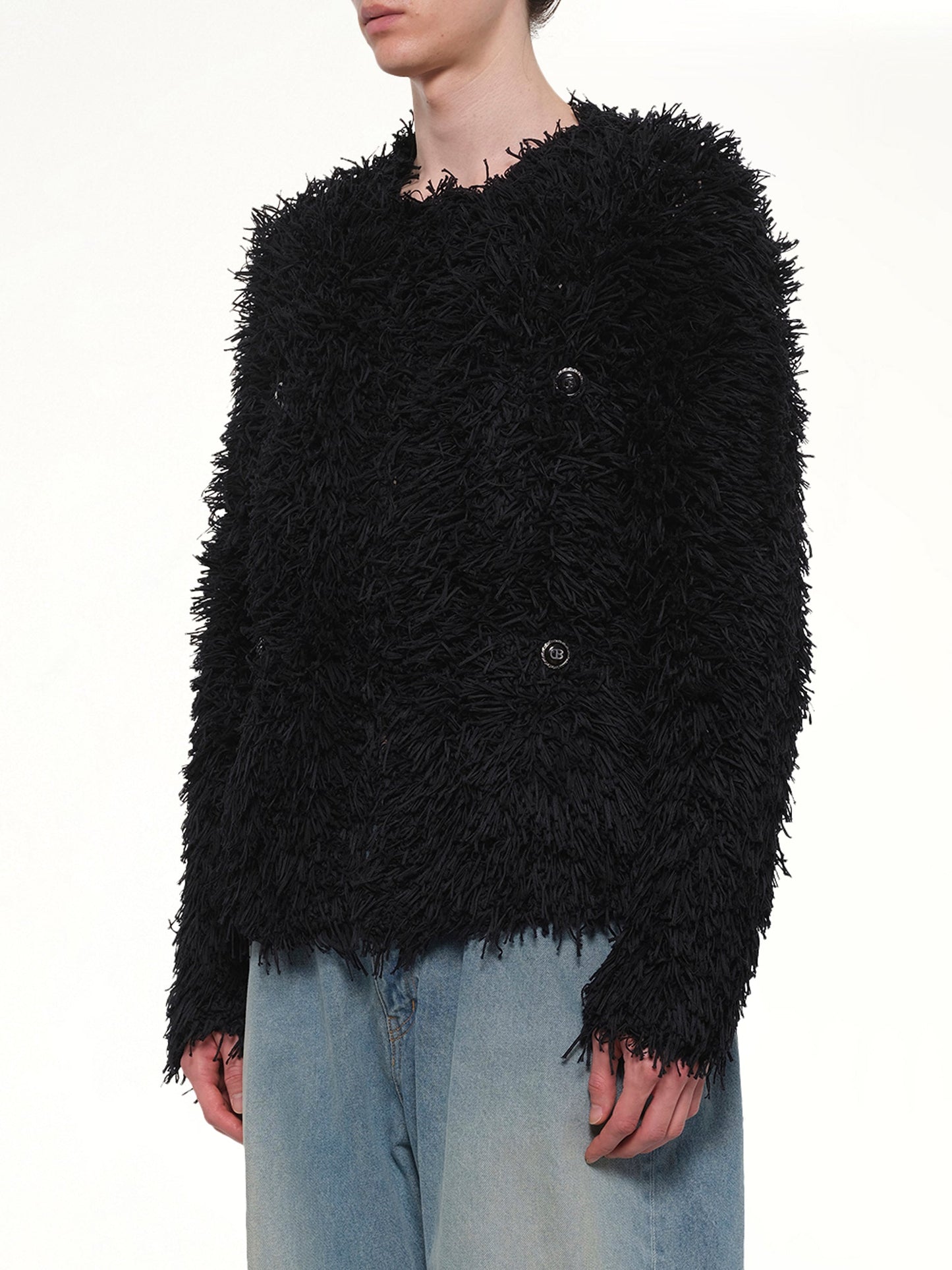 DOUBLET Straw Tweed Knit Cardigan (Black)