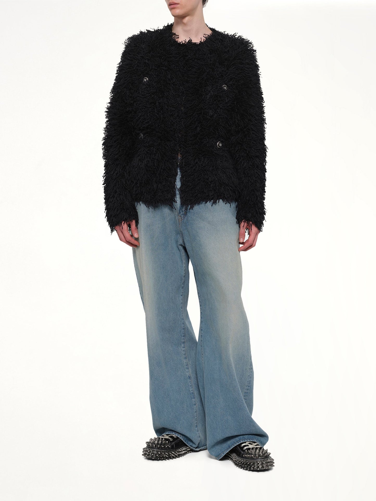 DOUBLET Straw Tweed Knit Cardigan (Black)
