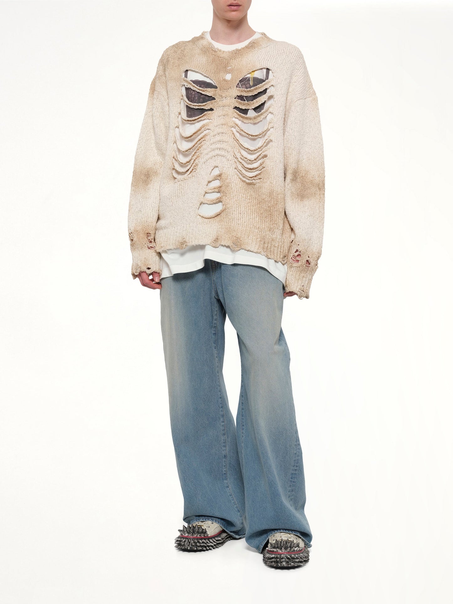 DOUBLET Rib & Spine Knit Pullover (White)