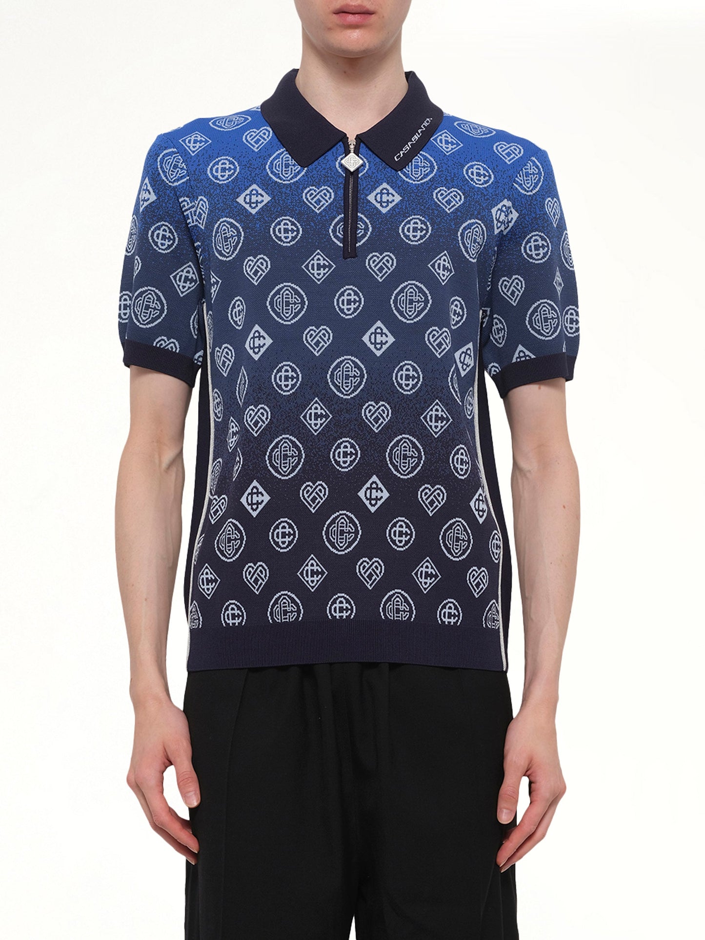 Image of Shirts. Product name - Gradient Monogram Polo Shirt in Blue colour by brand - CASABLANCA
